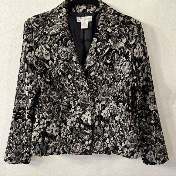 DRESSBARN Women’s  Jacket Blazer Black And Floral Tapestry Pattern Size 8 Lined - Picture 1 of 6